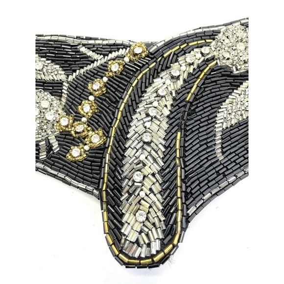 Vintage Jeromes Black Beaded Embellished Statement Belt Size 26 - Picture 5 of 9
